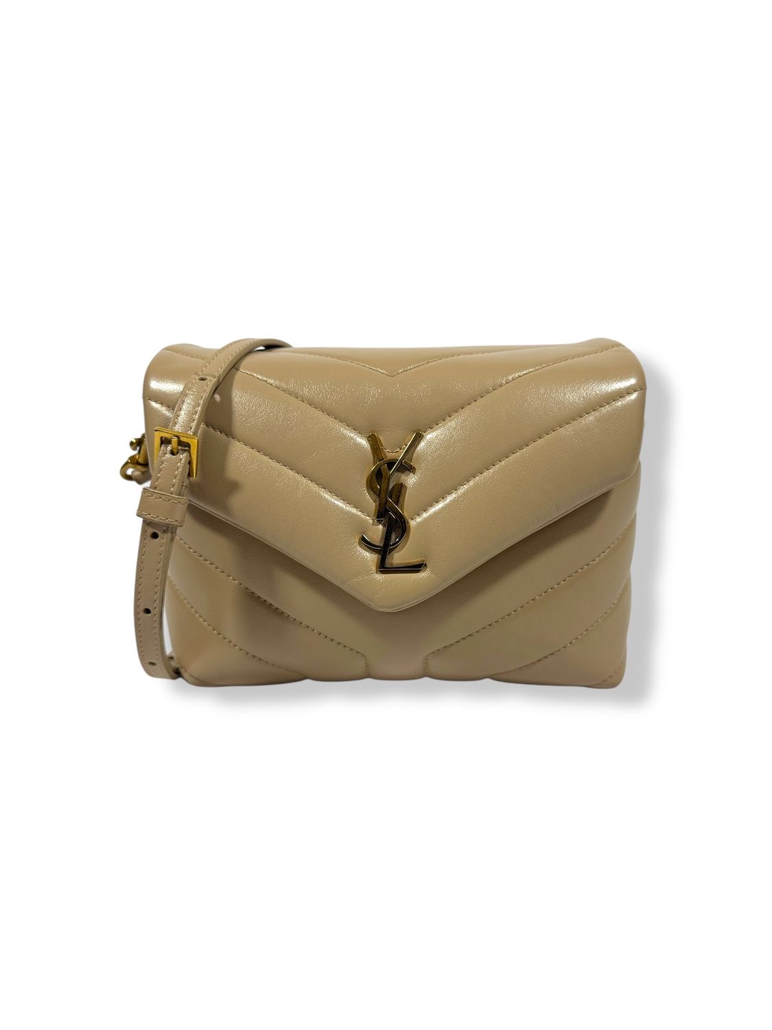 Yves Saint Laurent Calfskin Y Quilted Monogram Toy Loulou Dark Beige