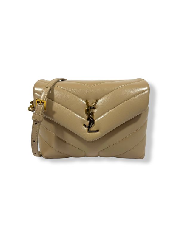 Yves Saint Laurent Calfskin Y Quilted Monogram Toy Loulou Dark Beige