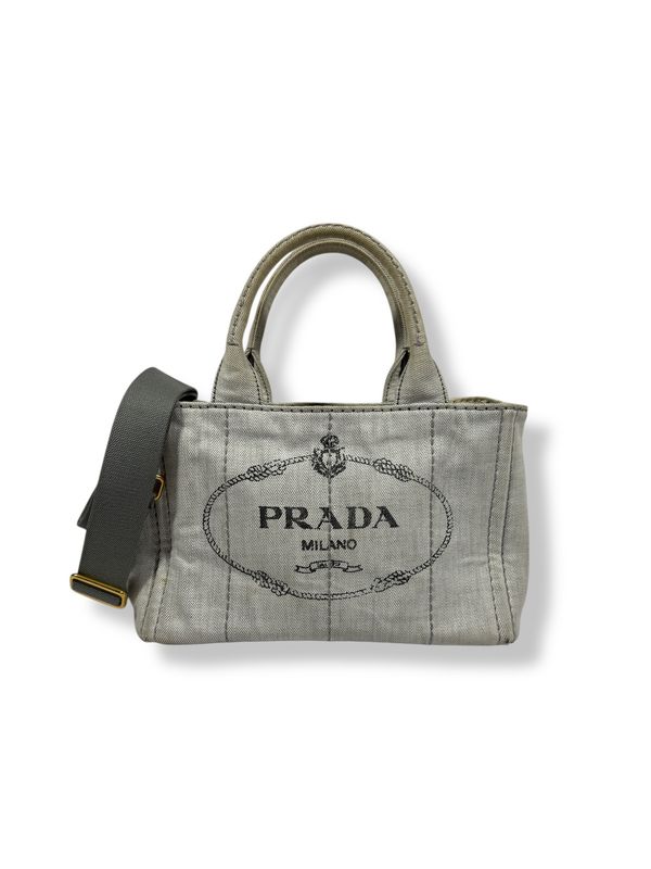 Prada Denim Canapa Small Logo Tote Grey