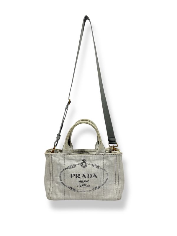 Prada Denim Canapa Small Logo Tote Grey