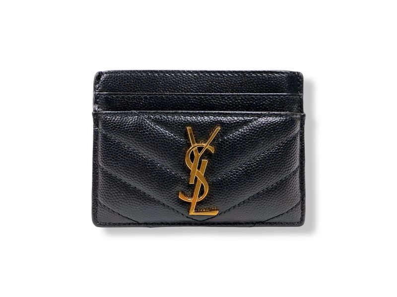 Yves Saint Laurent Grain De Poudre Matelasse Chevron Monogram Credit Card Case Black