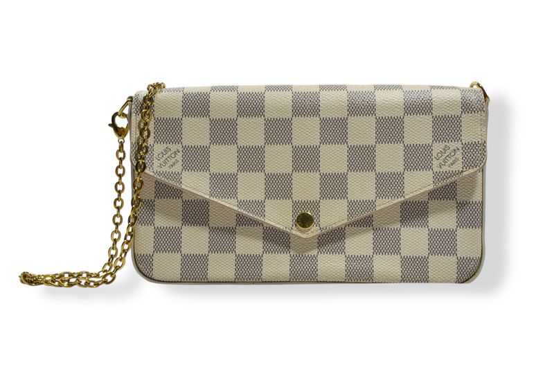 Louis Vuitton Damier Azur Pochette Felicie Chain Wallet Rose Ballerine