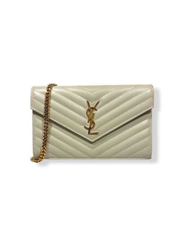 Yves Saint Laurent Classic Cassandre Chain Wallet Blanc Vintage