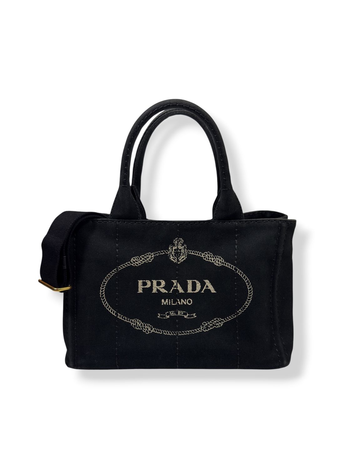 Prada Canapa Convertible Tote Canvas Small Black