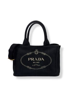 Prada Canapa Convertible Tote Canvas Small Black