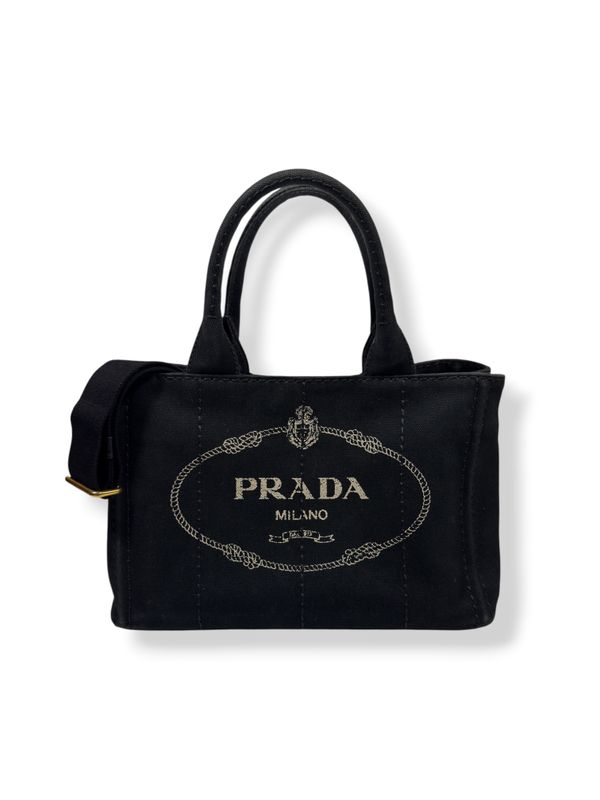 Prada Canapa Convertible Tote Canvas Small Black