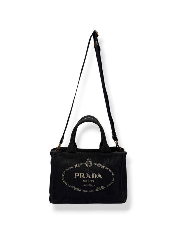 Prada Canapa Convertible Tote Canvas Small Black