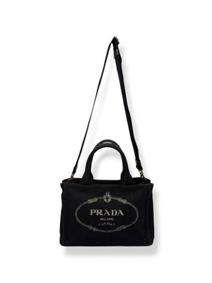 Prada Canapa Convertible Tote Canvas Small Black
