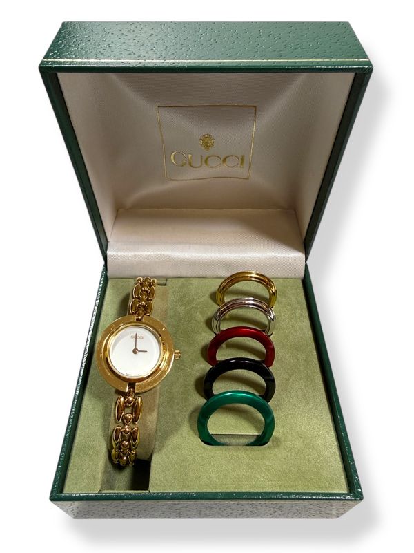 Gucci Vintage Gold Plated Rice Link Interchangeable Bezel Quartz Watch