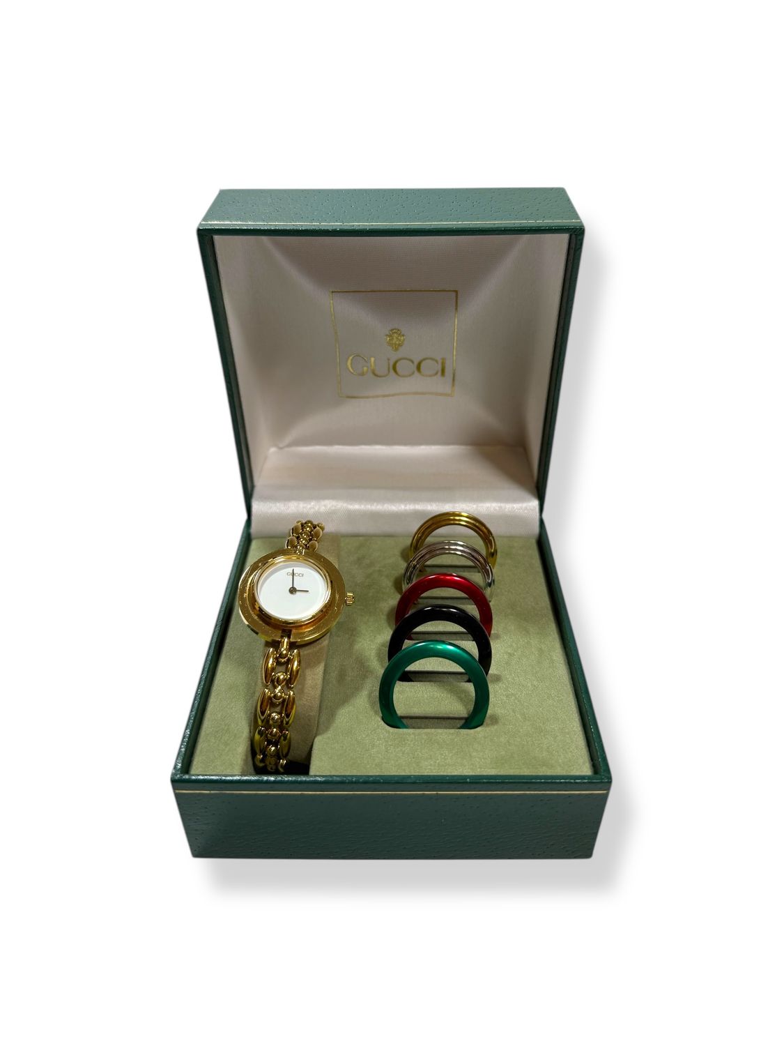 Gucci Vintage 18k Gold Rice Link Interchangeable Bezel Quartz Watch