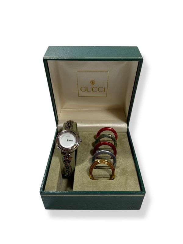 Gucci Vintage Silver Link Interchangeable Bezel Quartz Watch