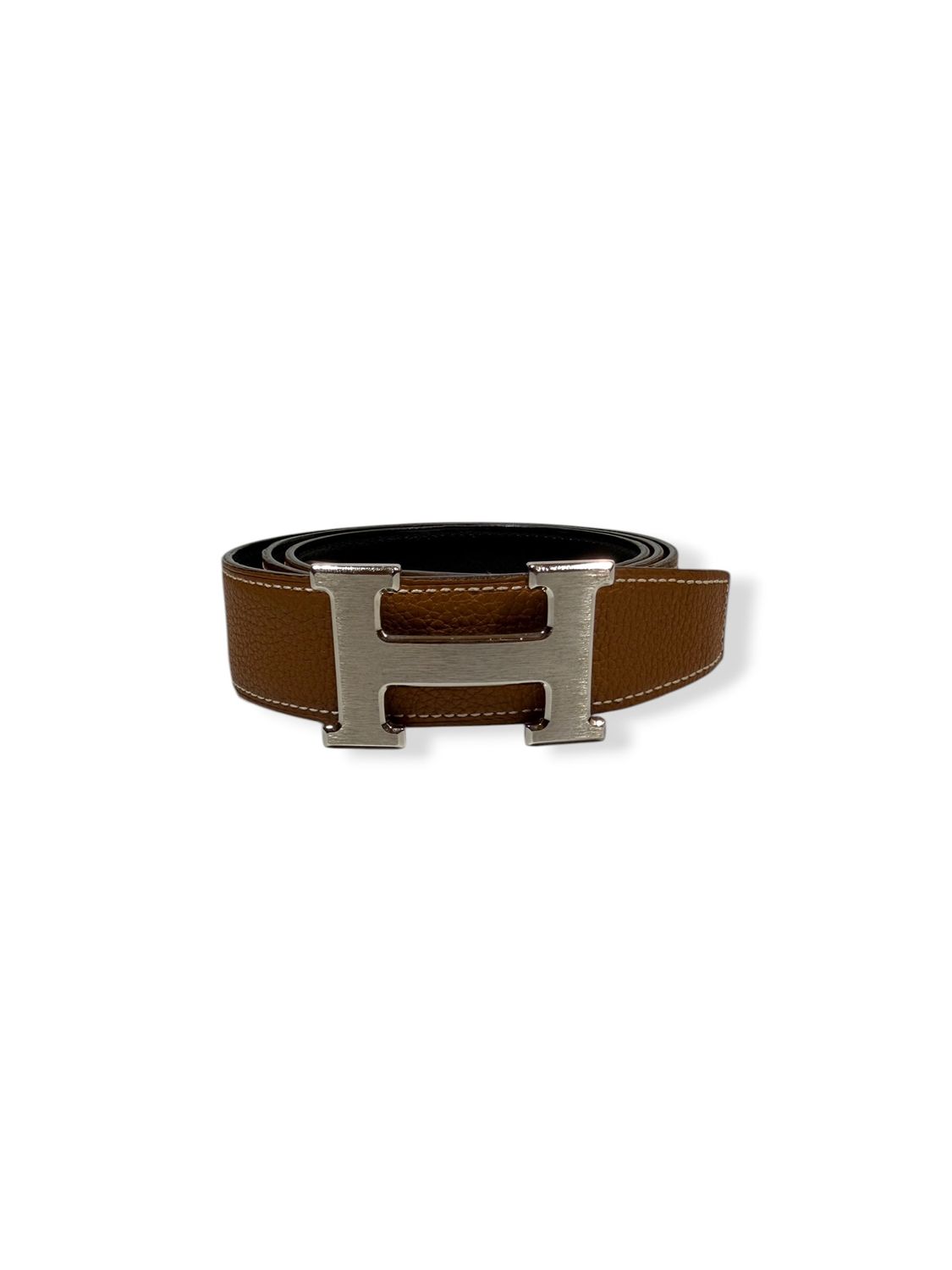 Hermès Swift Togo H Belt Brown Silver (37) Hermès Swift Togo H Belt Brown Silver (37)