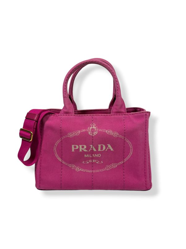 Prada Canapa Convertible Tote Canvas Peonia Small