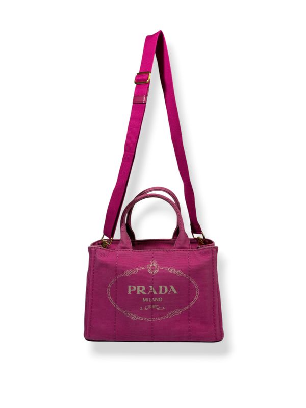Prada Canapa Convertible Tote Canvas Peonia Small
