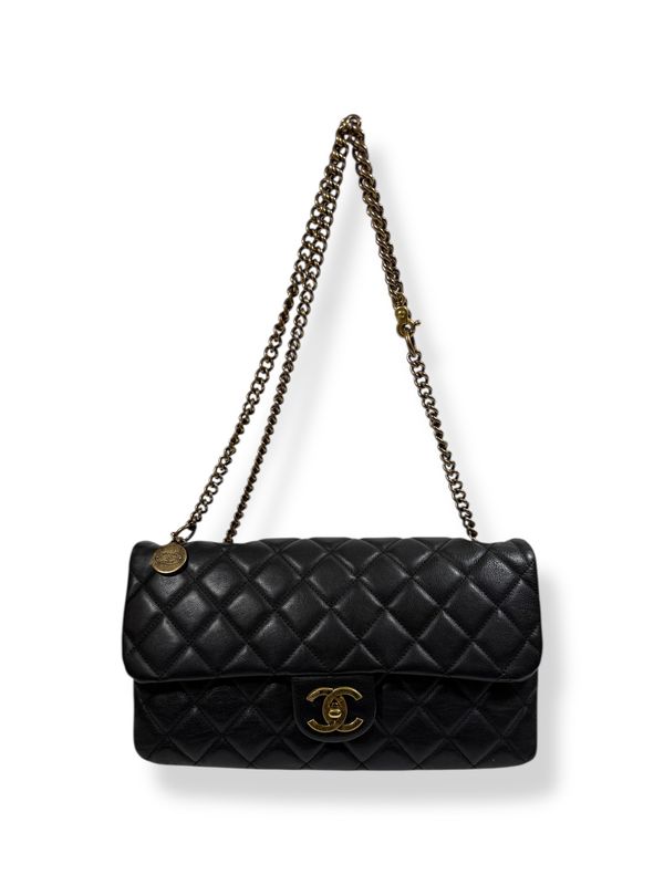 Chanel Calfskin CC Crown Flap Black Medium