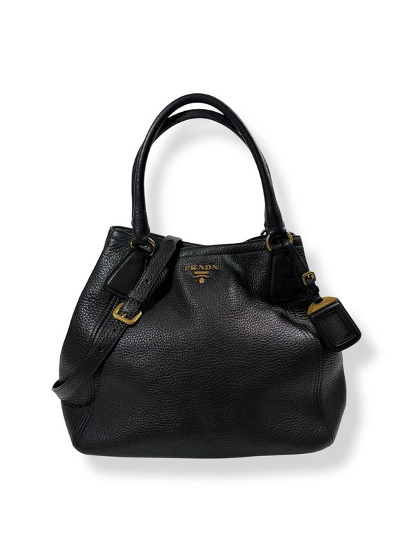 Prada Black Vitello Daino Tote Black