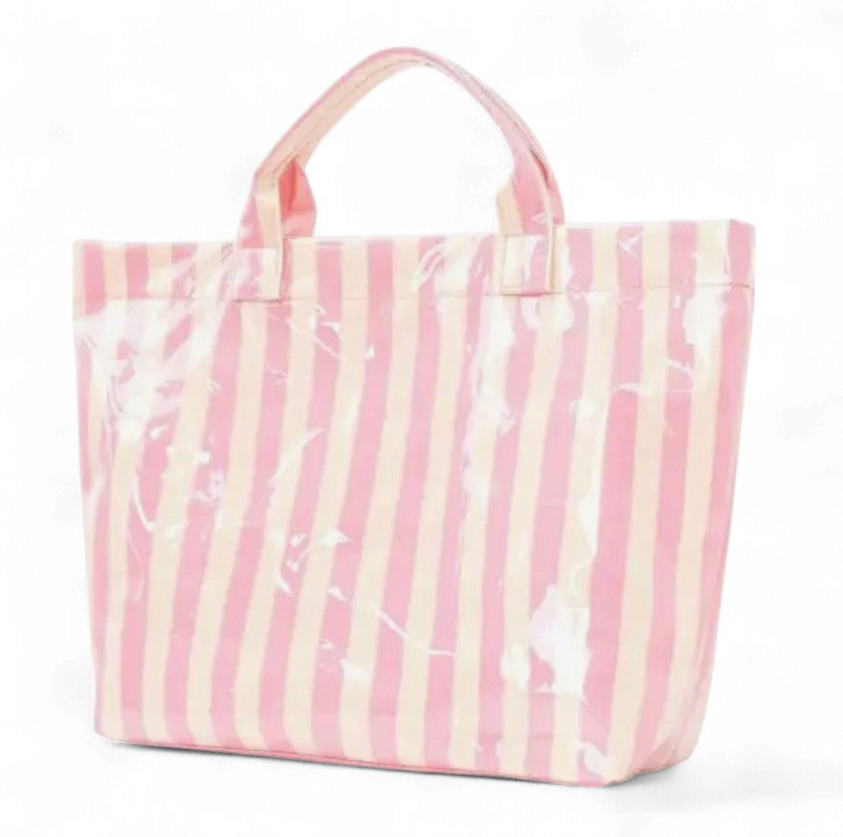 Striped Vinyl Tote Bag Pink Yellow