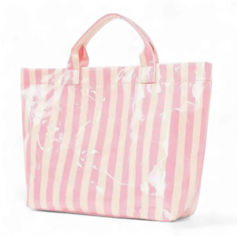 Striped Vinyl Tote Bag Pink Yellow