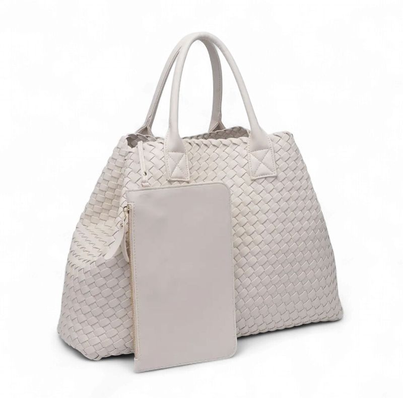 Ithaca Woven Vegan Leather Tote Oatmilk