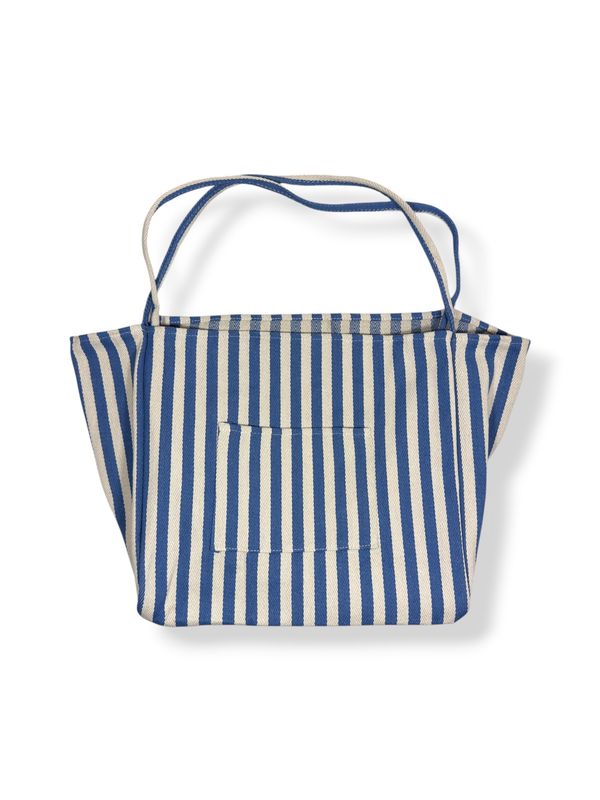 Striped Double Pocket Tote Blue