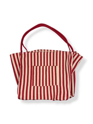 Striped Double Pocket Tote Red