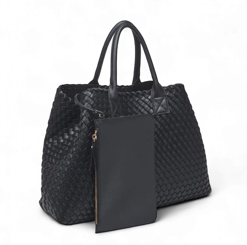Ithaca Woven Vegan Leather Tote Black