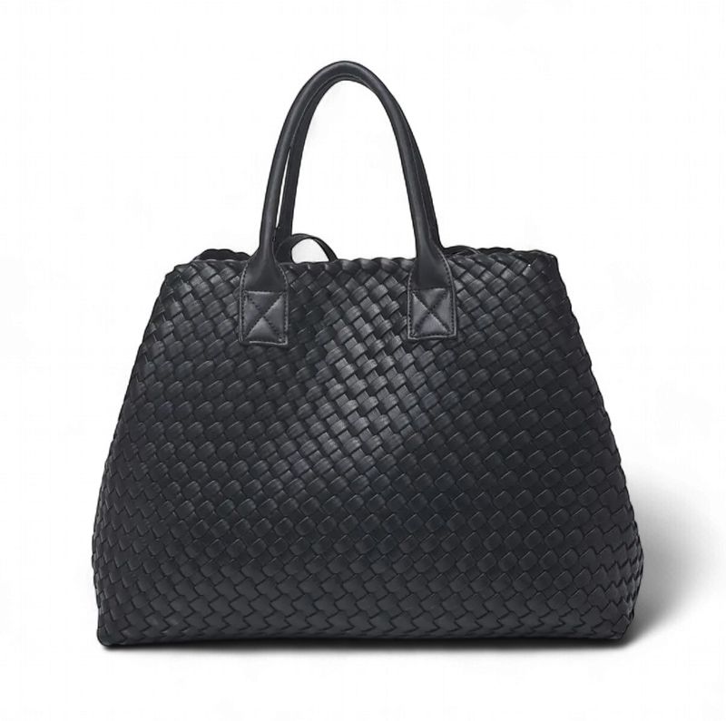Ithaca Woven Vegan Leather Tote Black