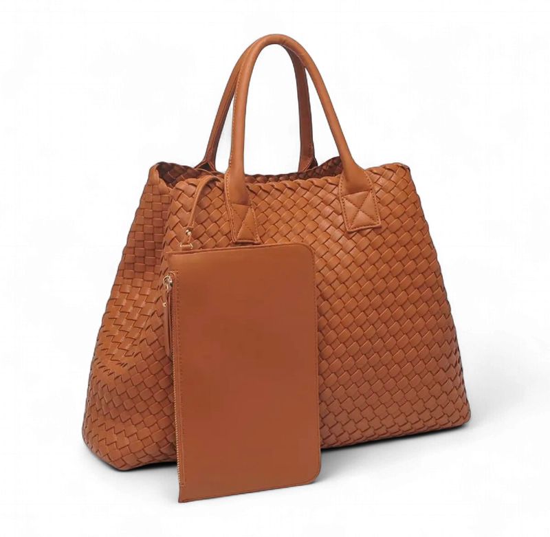 Ithaca Woven Vegan Leather Tote Tan