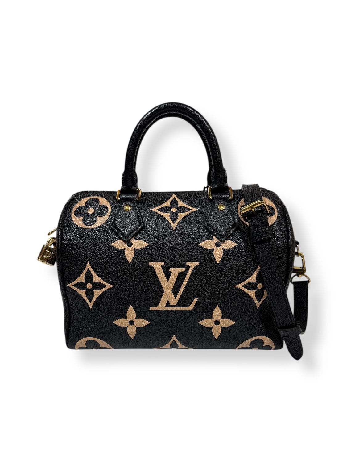 Louis Vuitton Monogram Empreinte Giant Speedy Bando 25 Black Beige