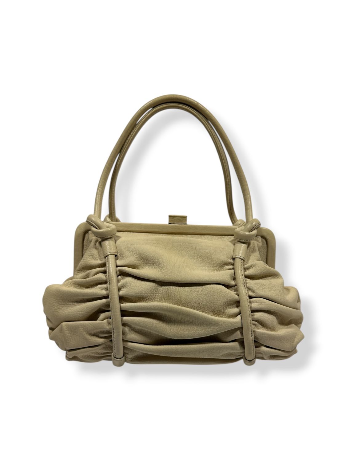 Bottega Veneta Vintage Leather Top Handle Cream
