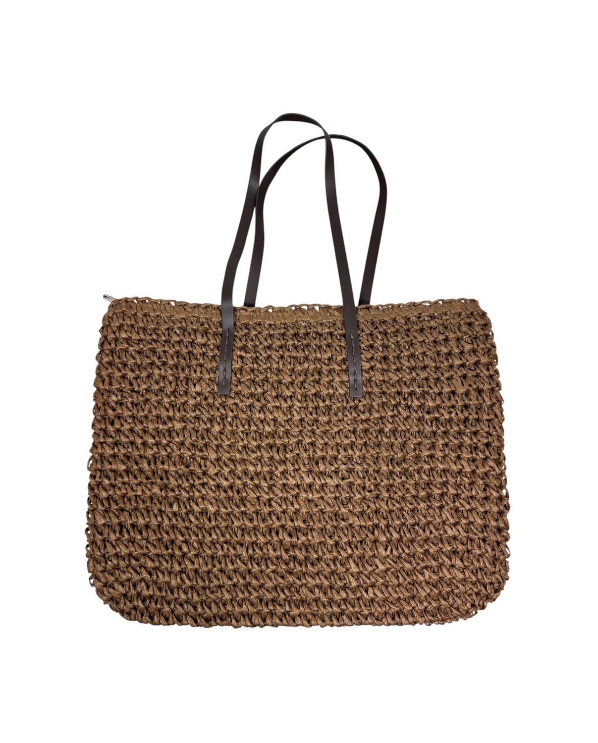 Straw Woven Handmade Beach Tote Dark Brown