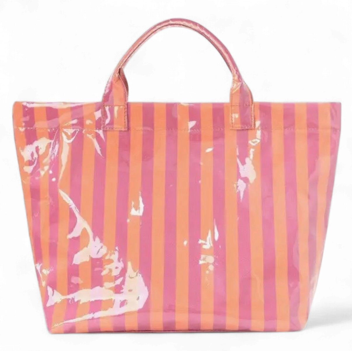 Striped Vinyl Tote Bag Fuschia Orange