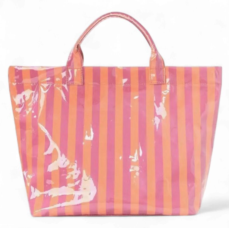 Striped Vinyl Tote Bag Fuschia Orange
