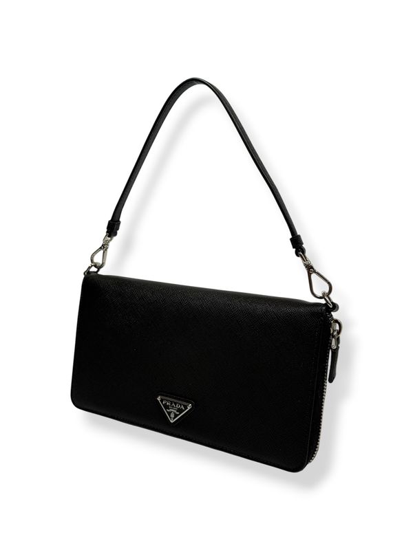 Prada Black Saffiano Leather Document Holder Pochette