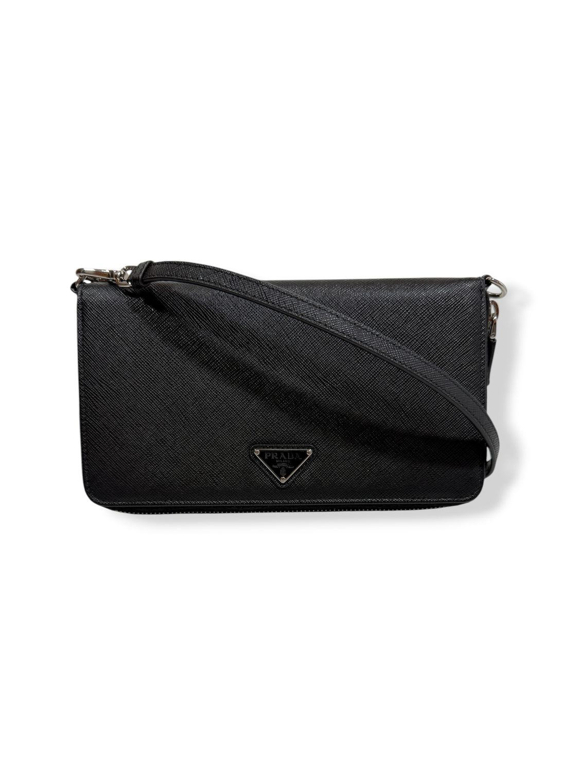 Prada Black Saffiano Leather Document Holder Pochette
