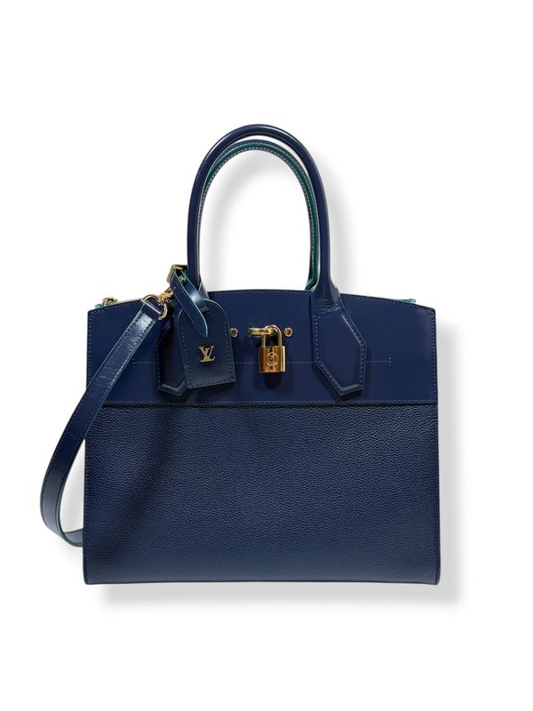 Louis Vuitton Calfskin City Steamer MM Navy Teal