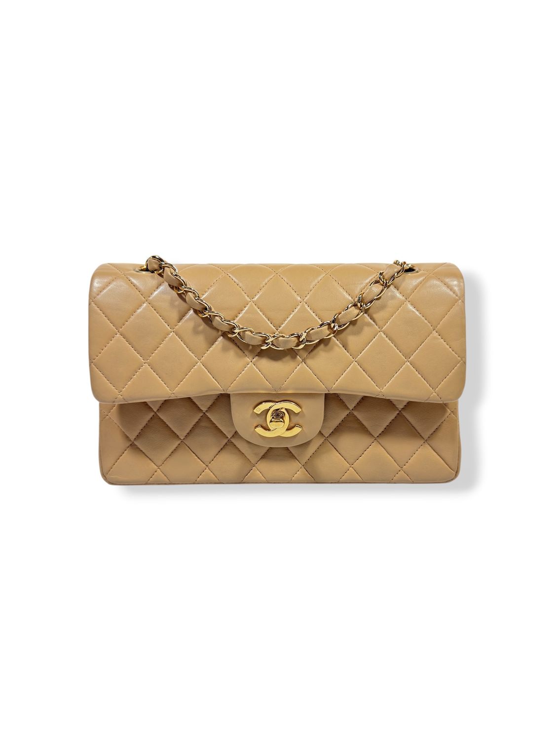 Chanel Vintage Lambskin Quilted Small Double Flap Beige