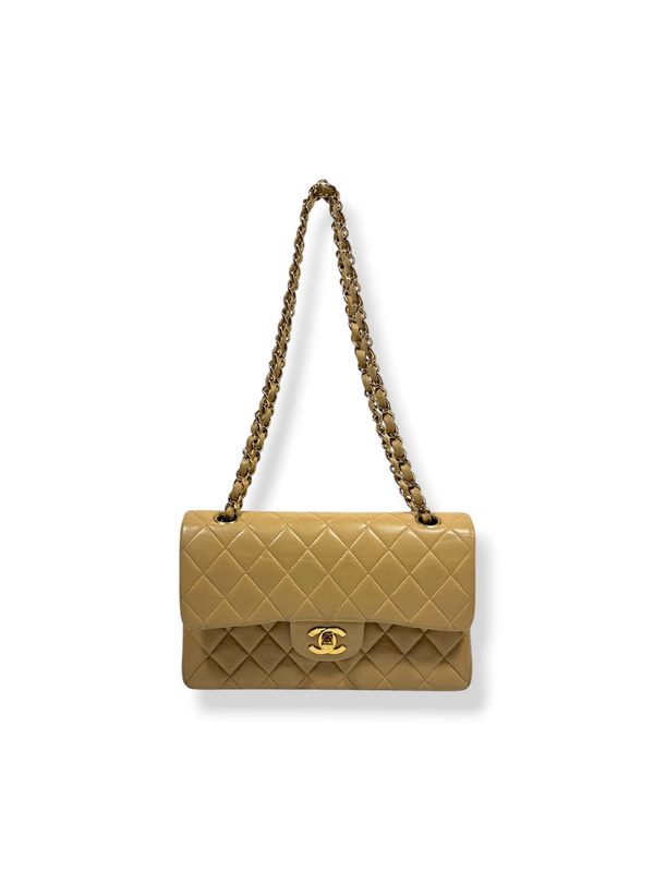 Chanel Vintage Lambskin Quilted Small Double Flap Beige