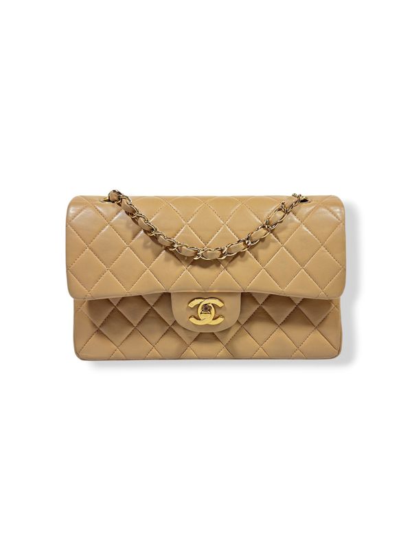 Chanel Vintage Lambskin Quilted Small Double Flap Beige
