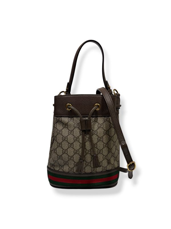 Gucci GG Supreme Monogram Web Small Ophidia Bucket Bag Brown