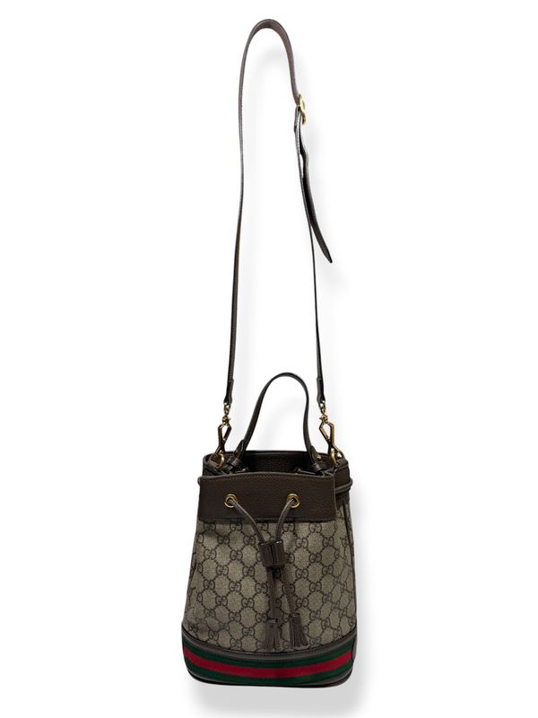 Gucci GG Supreme Monogram Web Small Ophidia Bucket Bag Brown