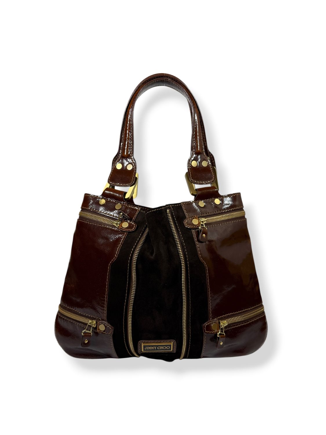 Jimmy Choo Leather Suede Mona Expandable Tote Brown Jimmy Choo Leather Suede Mona Expandable Tote Brown