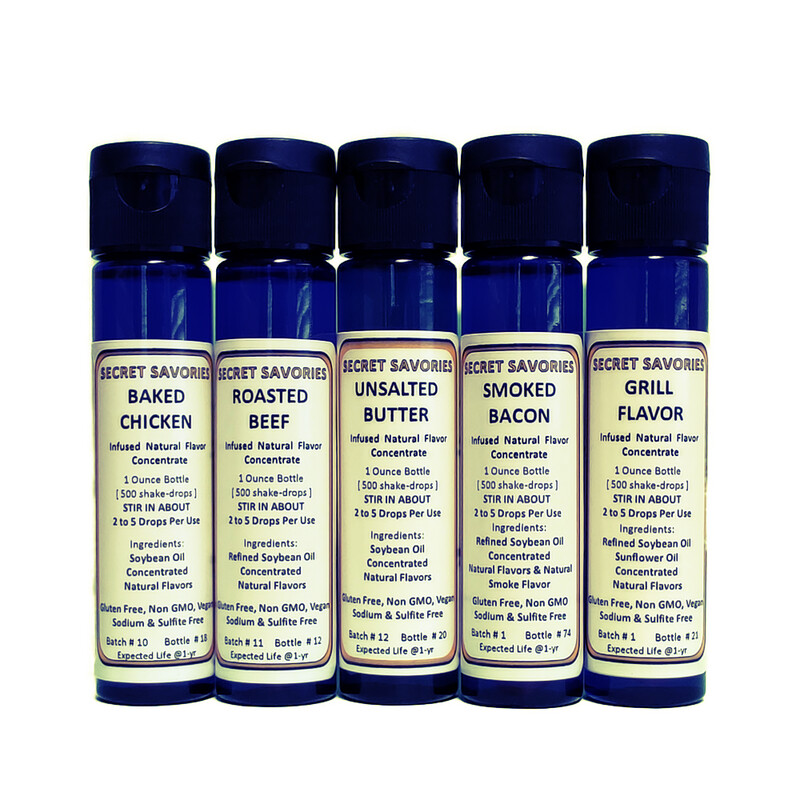 Secret Savories by Flavor Essence -CUSTOM 5 PACK 5x 1oz -Natural Finishing Concetrates for Sauces, Dips, Gravies, Pan Drippings