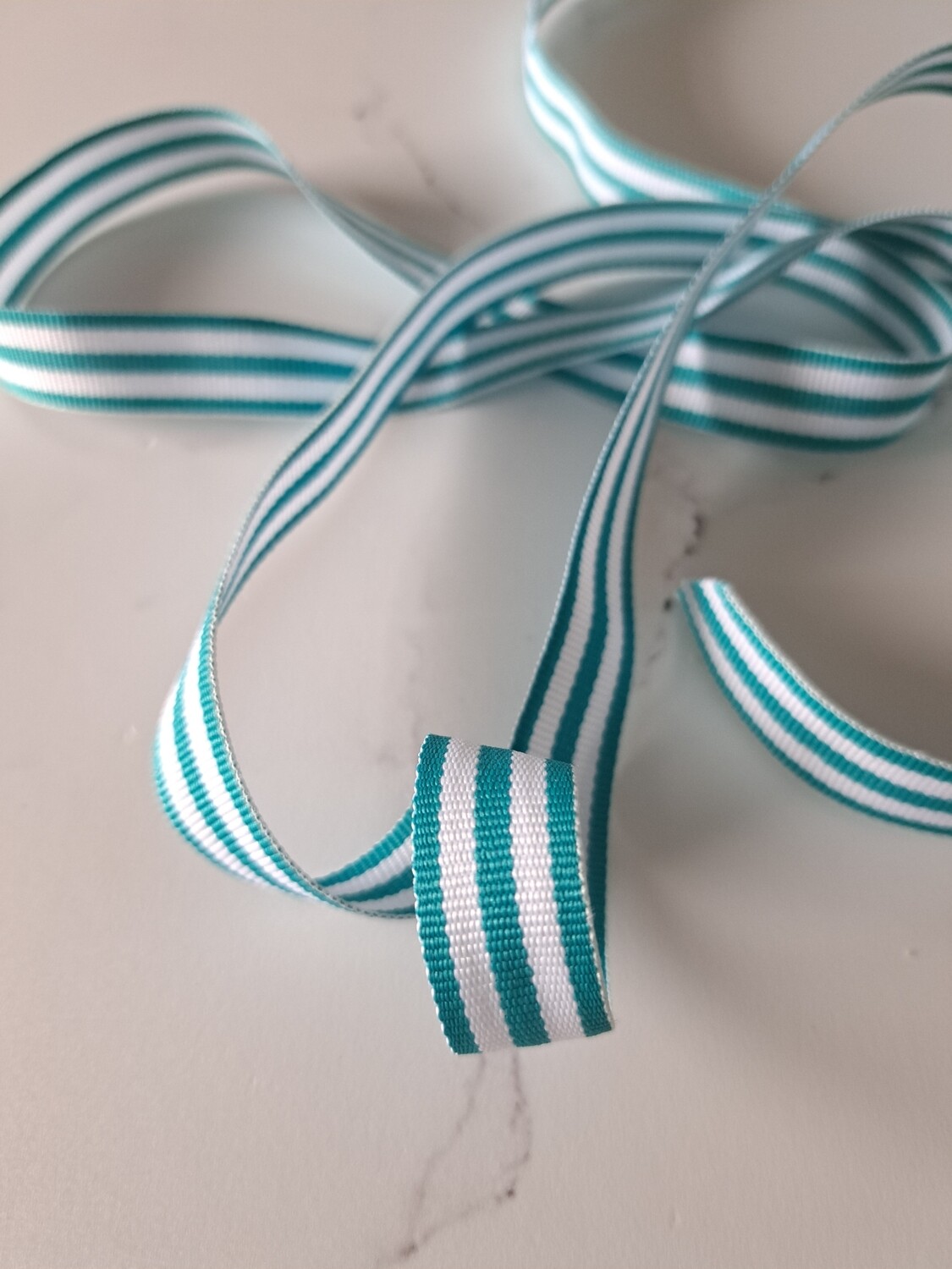 Teal &amp; Optic white stripe 15 mm