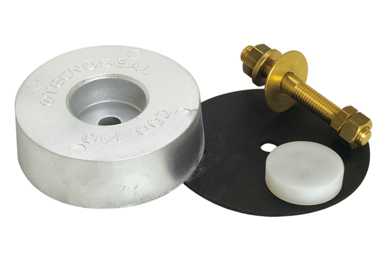 Tecnoseal Zinc Cylinder Disc Anode c/w fixing kit (ASZ1173) - 2.7Kg, ø125m x 38mm ø14.5 fixing hole