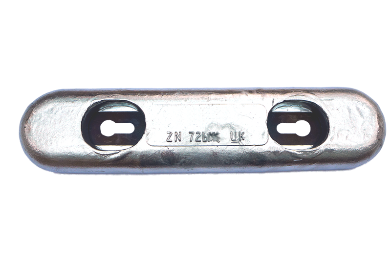 UK Anodes  Zinc Flat Bar Anode (ASZ1128) - 7.25Kg nom, 457mm x 102mm x 38mm (229 x M16 & 200 x M10 keyslot fixing)