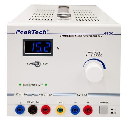 Fuente de Alimentación CC Simétrica, 0 - +/- 15 V DC Continuamente Ajustable; 30 V DC máx