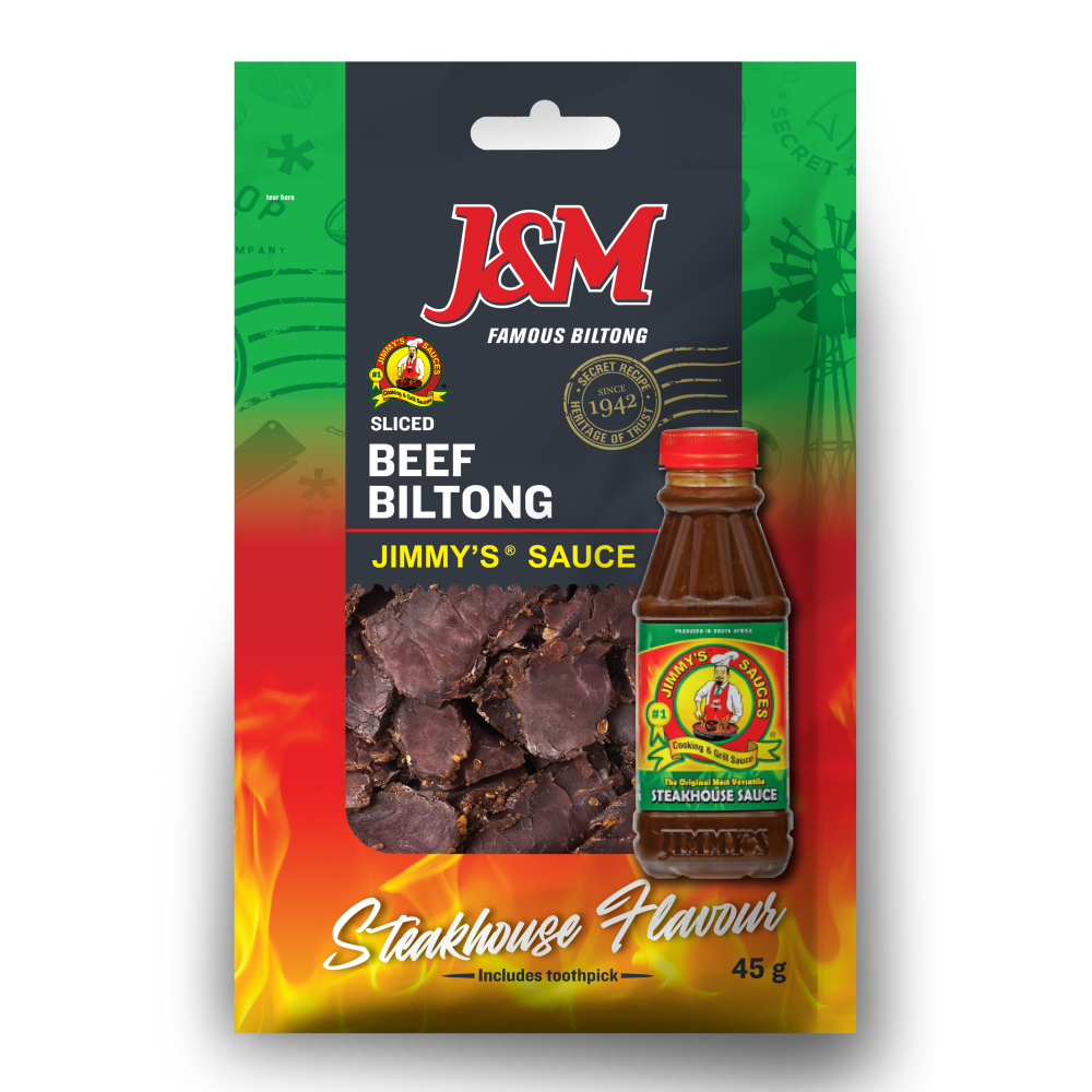 J&M Sliced Beef Biltong Jimmy's Sauce Flavour 45g