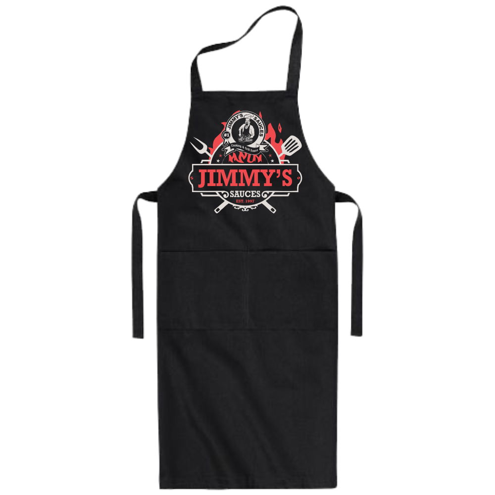 Jimmy&#39;s Sauces Black 2 Pocket Apron &amp; 2 Colour Print Gift