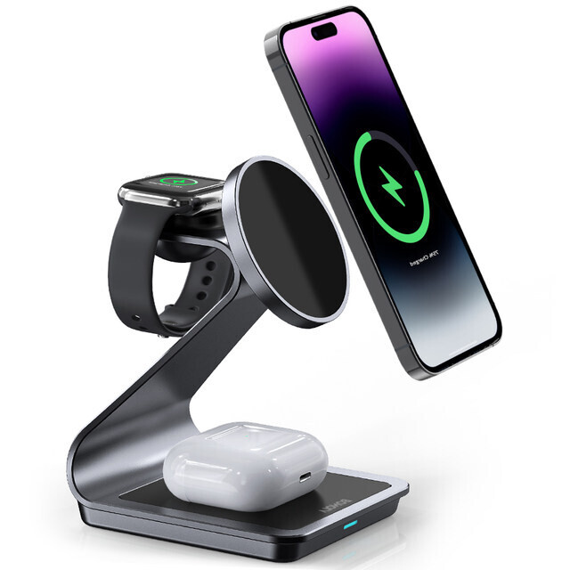 Bonola Metal Magnetic 3 in 1 Wireless Charger for Apple Watch Ultra/AirPods Pro Charger Dock Station